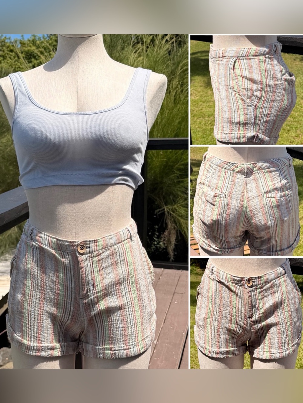 Roxy Multi Striped Crinkle Shorts Size 28